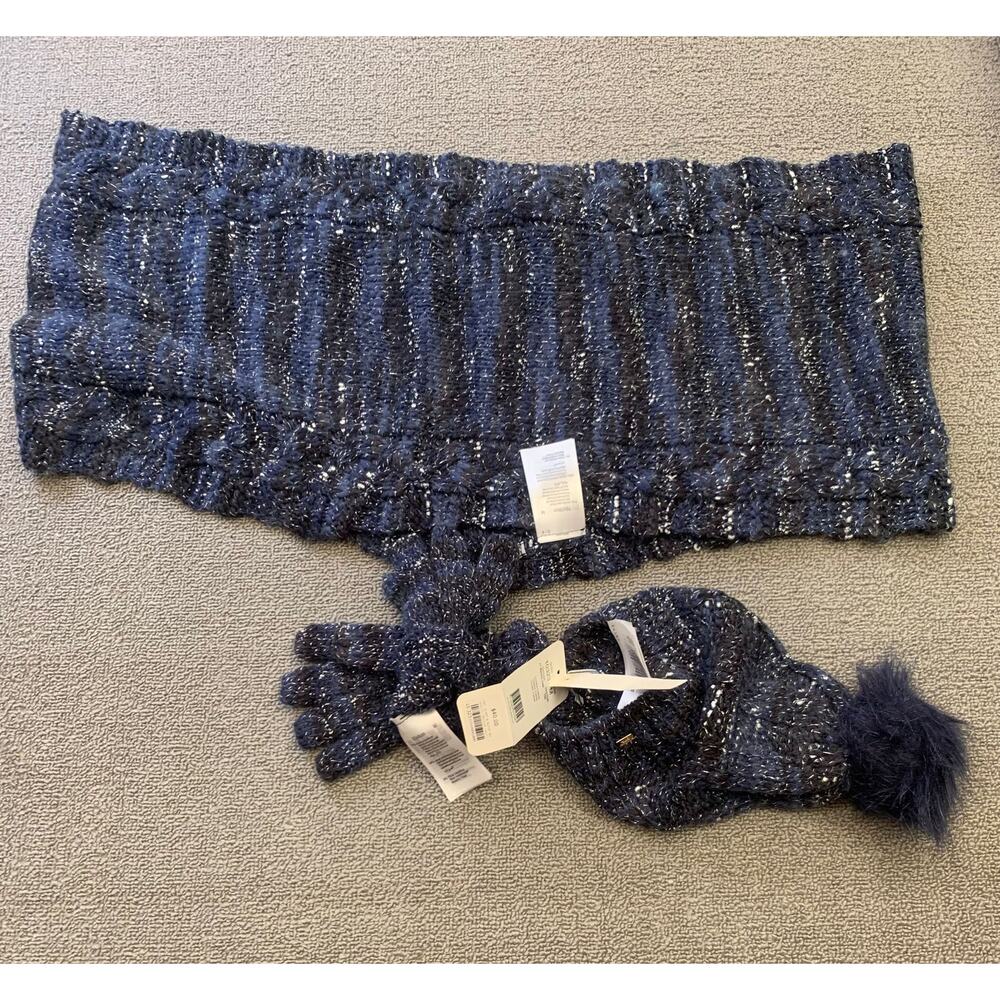 Mayoral Women Size M Navy Blue Metallic 3‎ in 1 Set Hat Scarf Gloves NWT